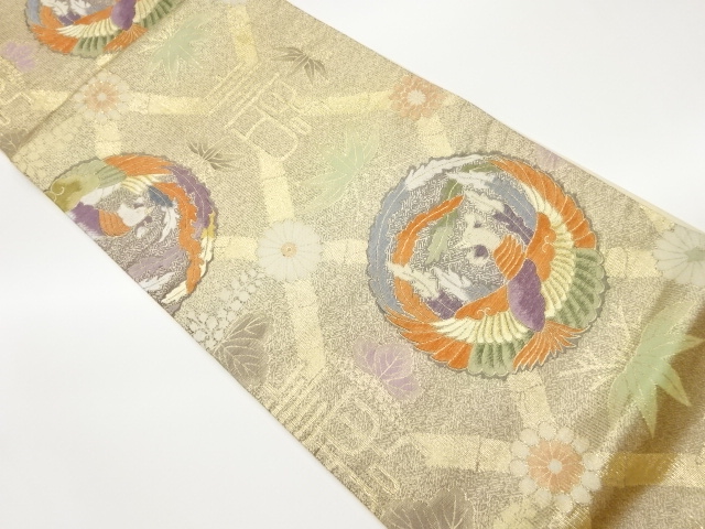 竹笹に寿・鳳凰文模様織出し袋帯